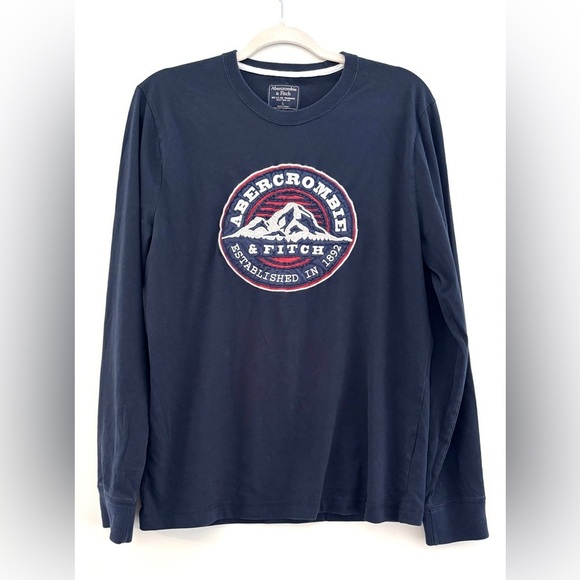 Abercrombie & Fitch Men's Large Long Sleeve‎ Graphic T-Shirt Blue Classic A&F - Picture 1 of 7